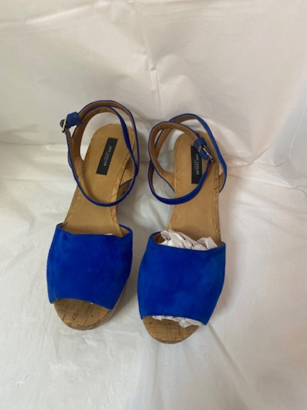 Ann Taylor Blue Suede Cork Wedge Sandals - Size 9M